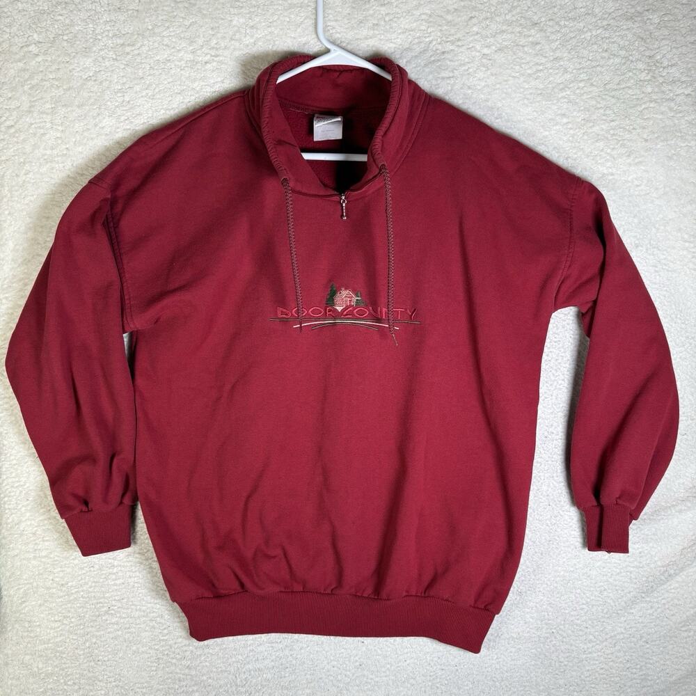 Vintage Door County Sweatshirt Unisex XL Red Wisconsin Pullover 1/4 Zip